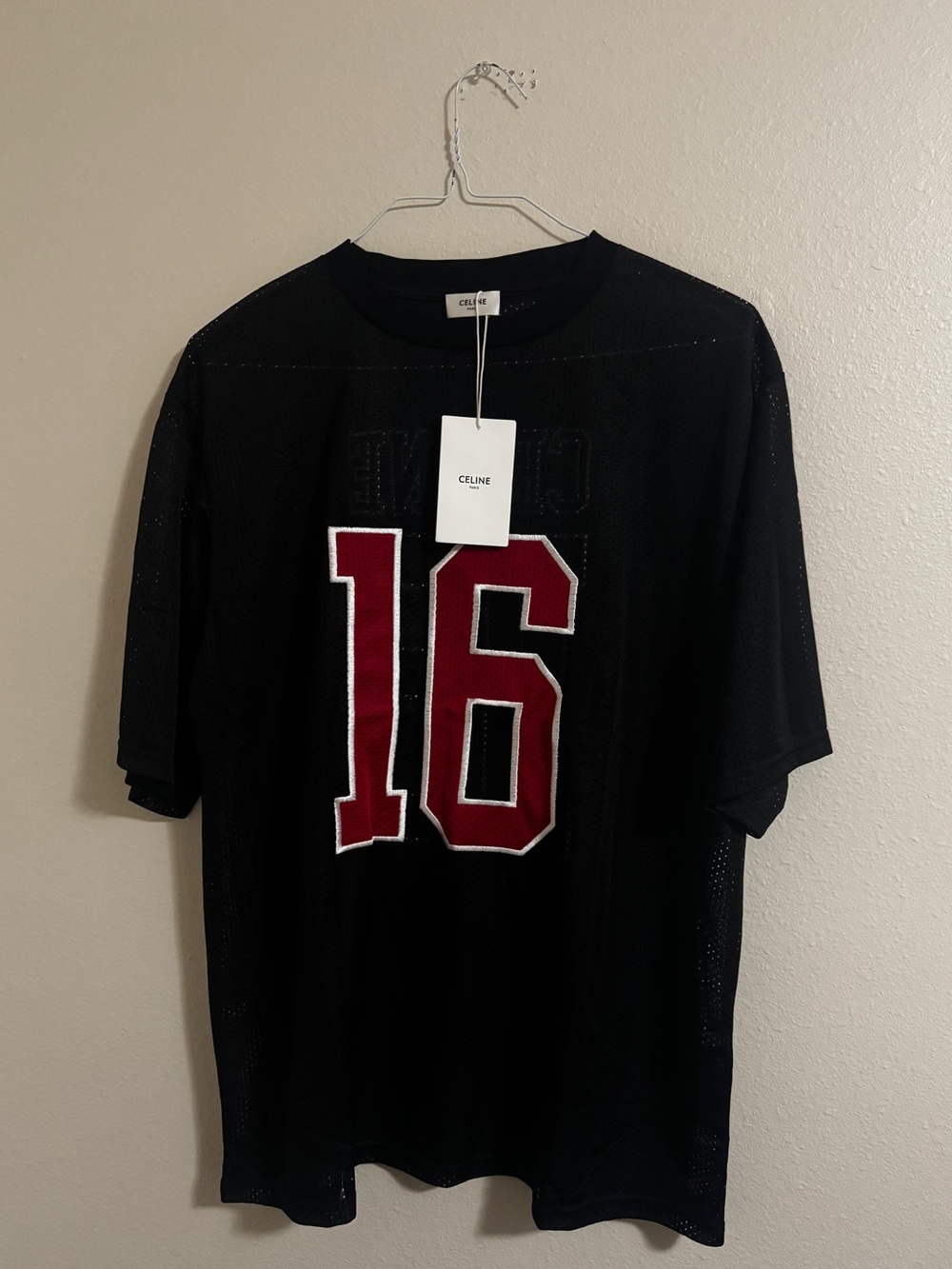 Celine Black Mesh Number 16 Short-Sleeve Jersey